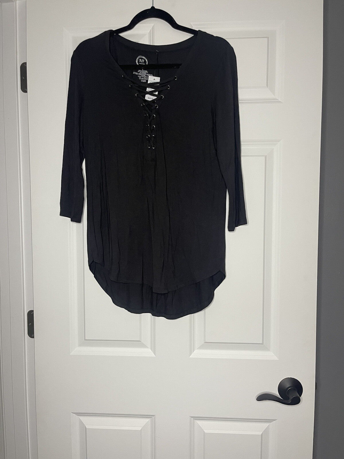 Maurice’s 24/7 3/4 Sleeve Blouse Lace Up Chest Small Dark Gray nwt