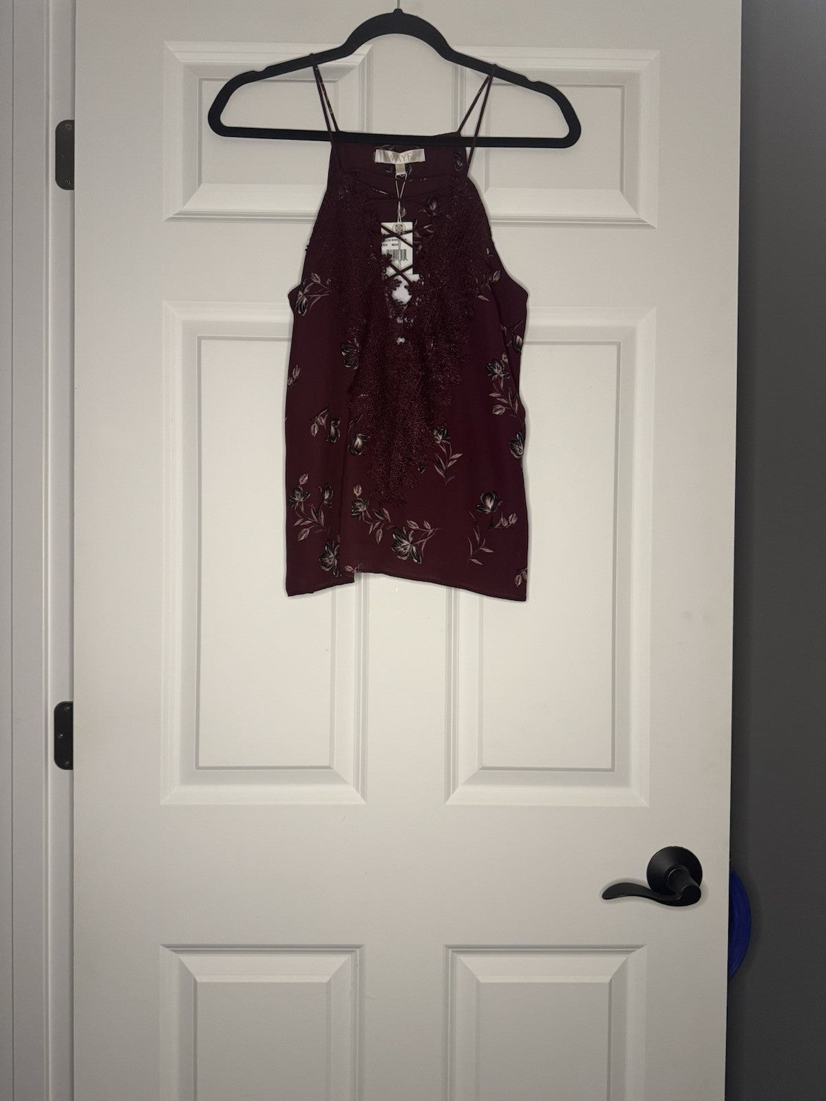 Wayf Sleeveless Blouse Medium Plum W Lavender White Black Floral Maroon Lace Nwt