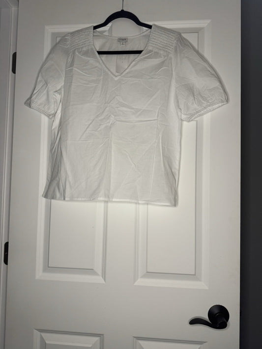J Crew V Neck Short Sleeve Blouse White Medium Nwt 79.50