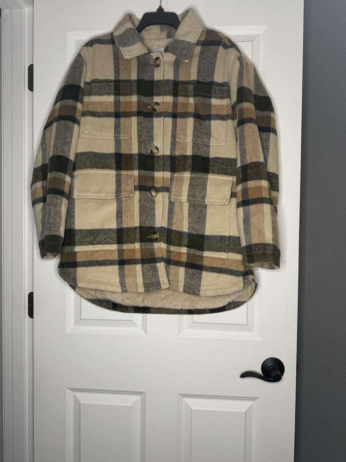 American Eagle Heavy Shacket Large Brown Green Beige Plaid 
