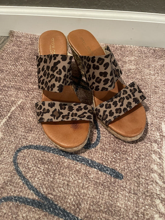 Andre assous brown and black animal print sandals 39 