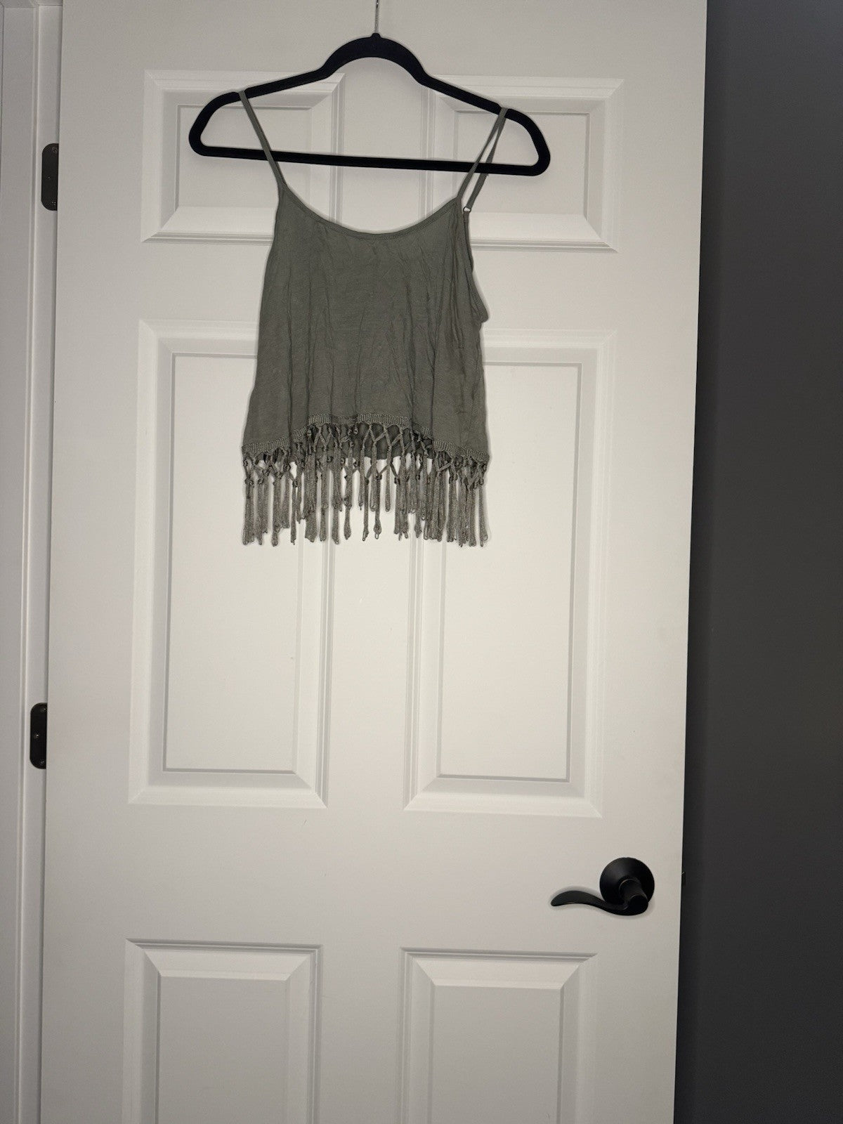 Forever 21 Sleeveless Crop Fringe Blouse Sage Green Small Nwt 