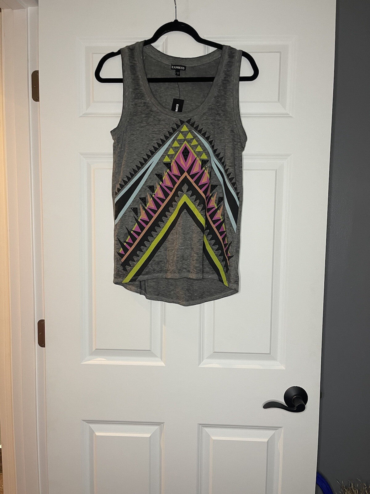 Express sleeveless blouse small heathered gray w multicolor and beading nwt 