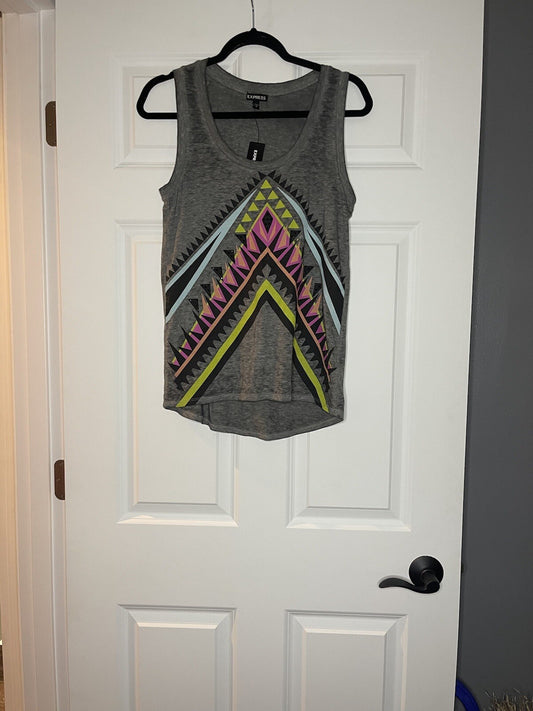 Express sleeveless blouse small heathered gray w multicolor and beading nwt 