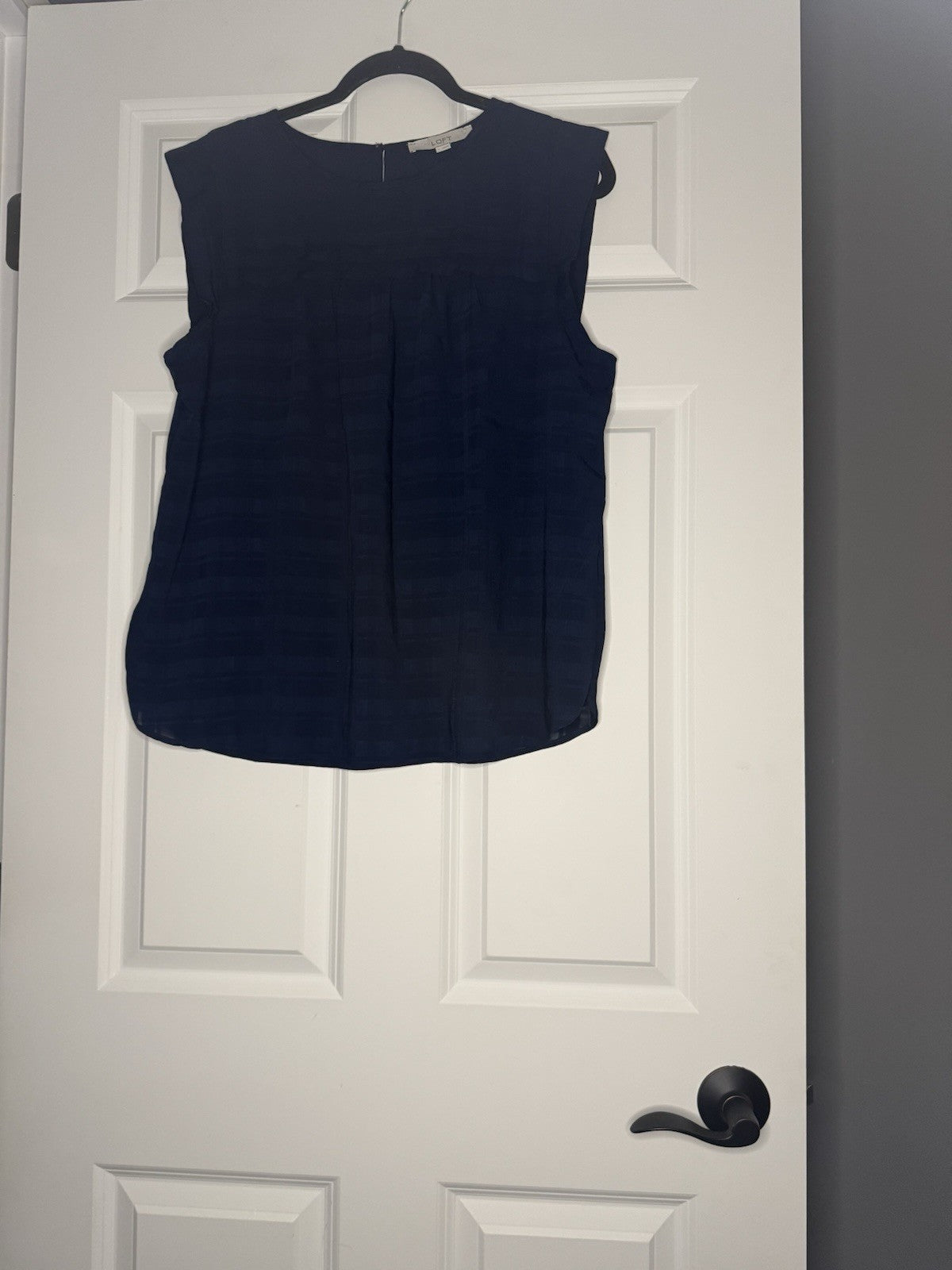 Loft Short Sleeve Blouse Large Navy Stripe Ruffle Chest Nwt 49.95