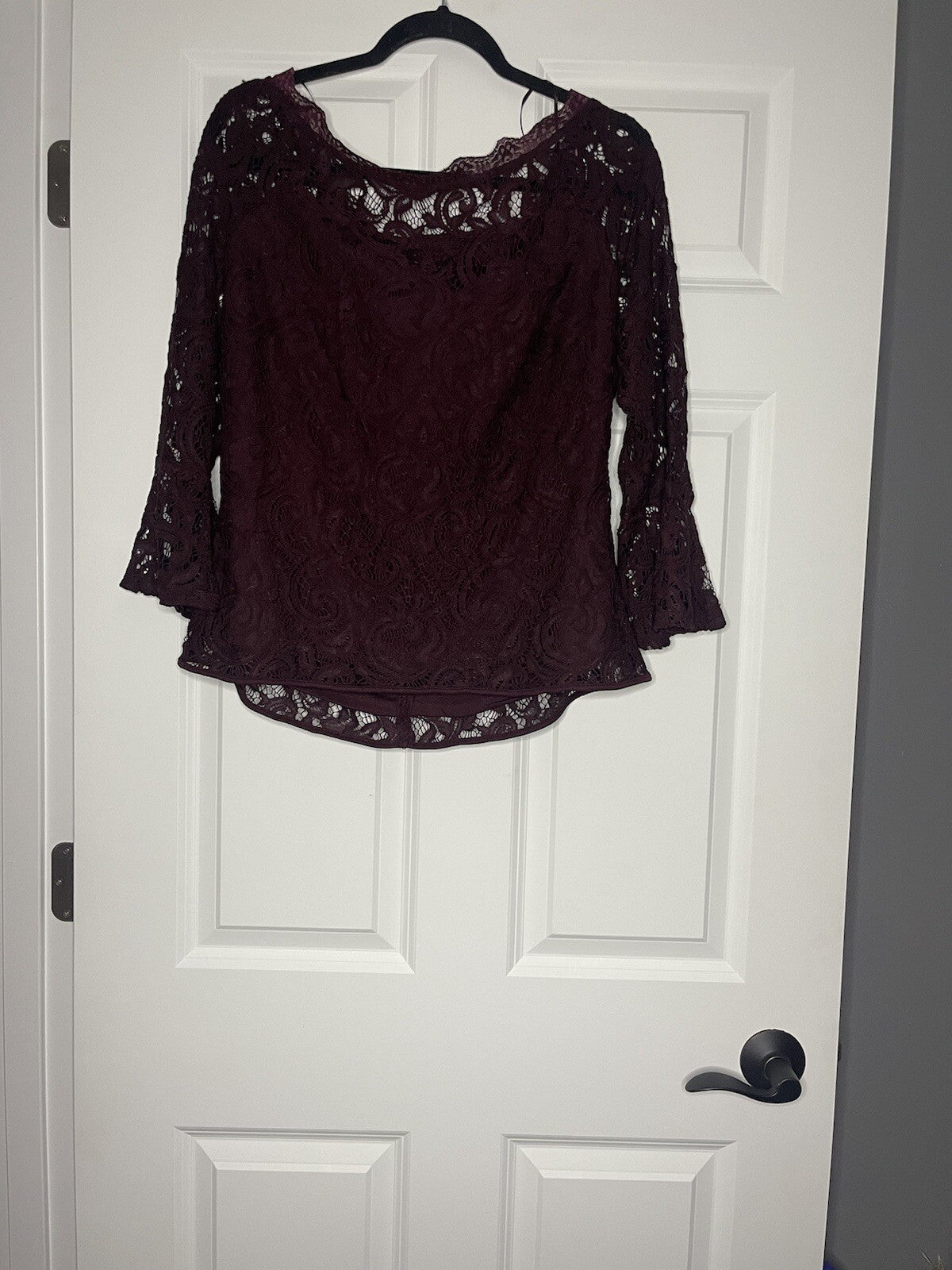 Adrianna papell lace blouse large maroonish plum NWT 