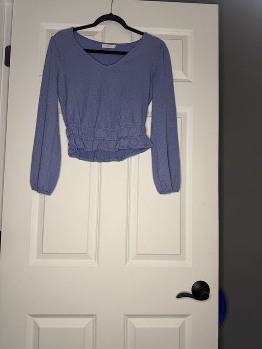 Lush Long Sleeve Textured Blouse Small Violet ￼