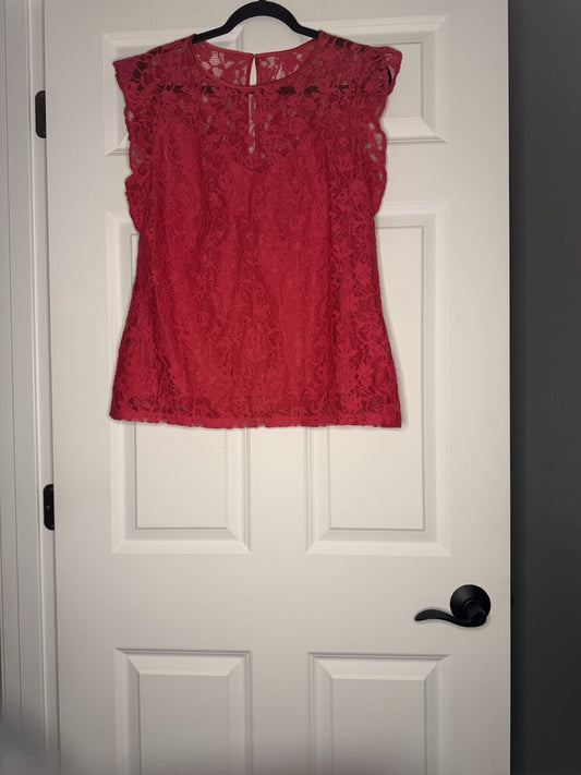 White House Black Market Short Sleeve Lace Blouse W Under Tank  14 PinkNwt 99.00