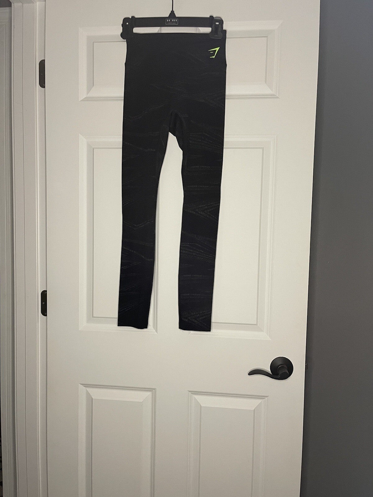 Gymshark Leggings Black W Gray Lettering Logo Neon Green Logo