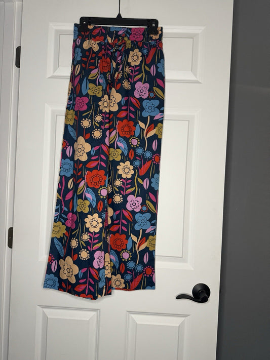 Unbranded Floral Smocked Pants Small Navy W Multicolor Floral Nwt 46