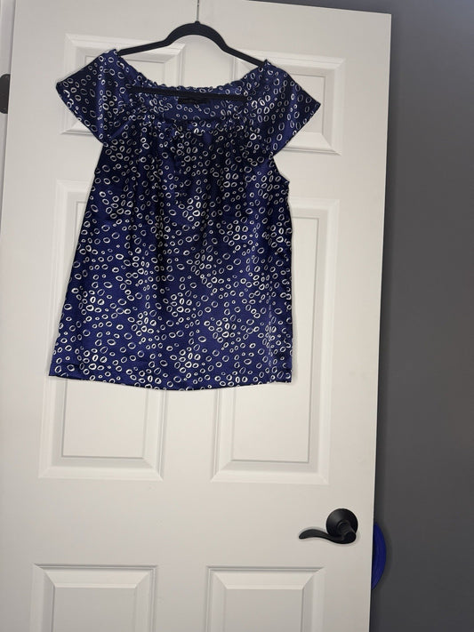 The Limited Short Sleeve Blouse Medium Blue White Print 