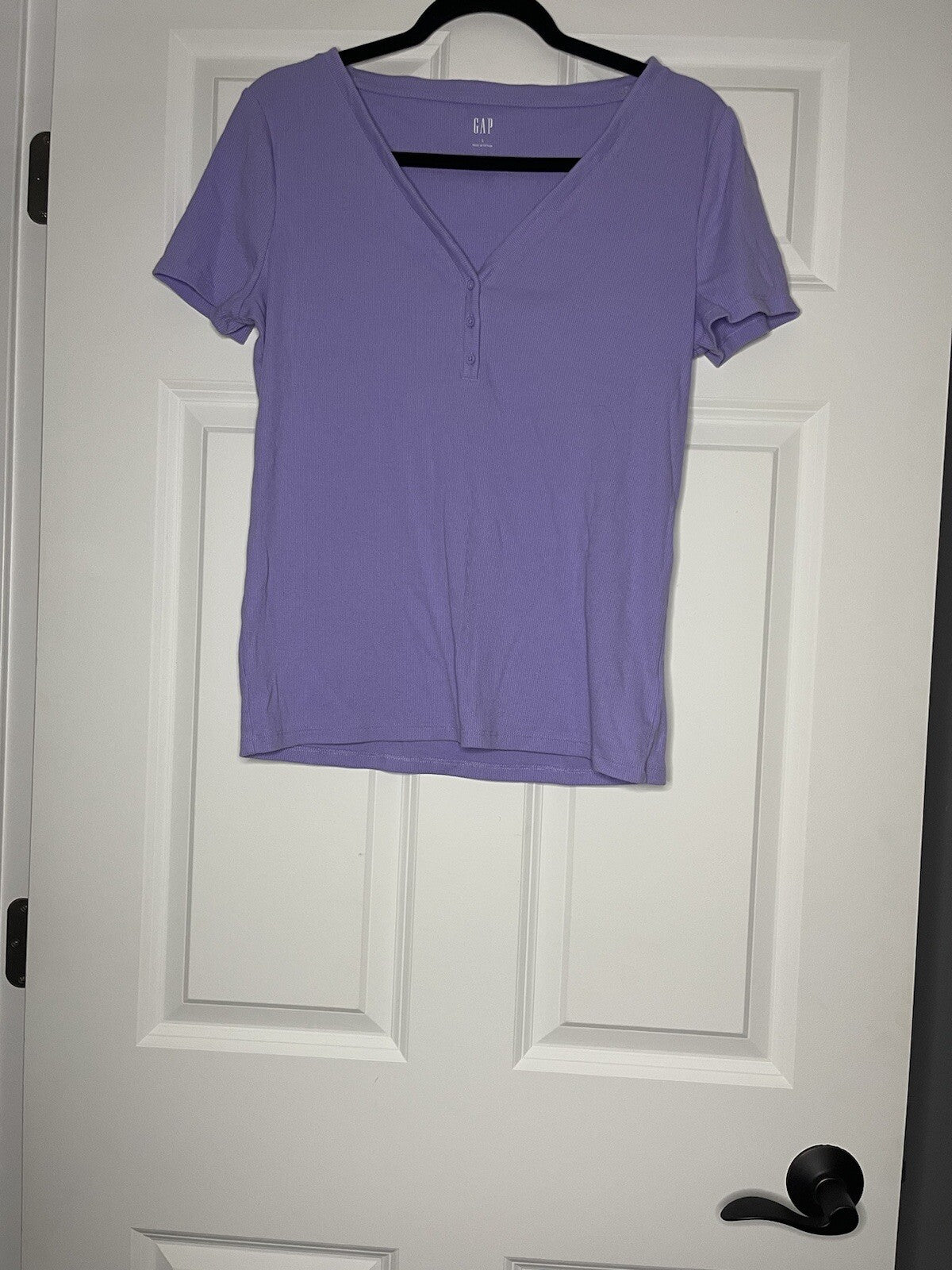 Gap Short Sleeve Blouse Large Ribbed Purple 