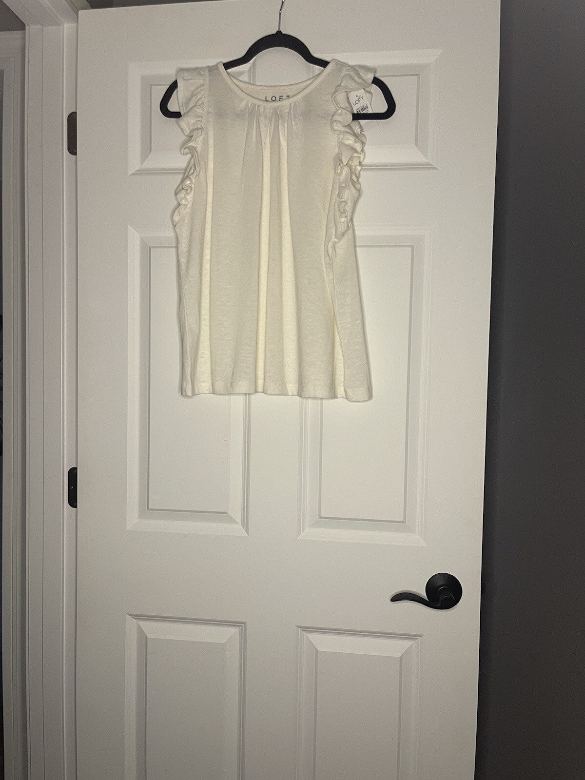 Loft Short Sleeve Blouse W Ruffle Ivory Large Nwt 