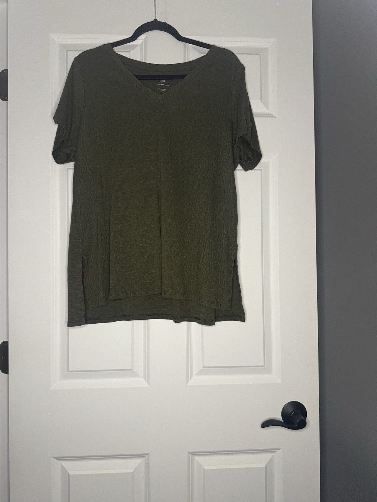 J Jill Pima Short Sleeve V Neck Tee 1x Green 