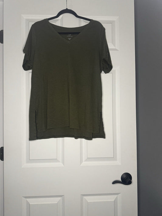 J Jill Pima Short Sleeve V Neck Tee 1x Green 