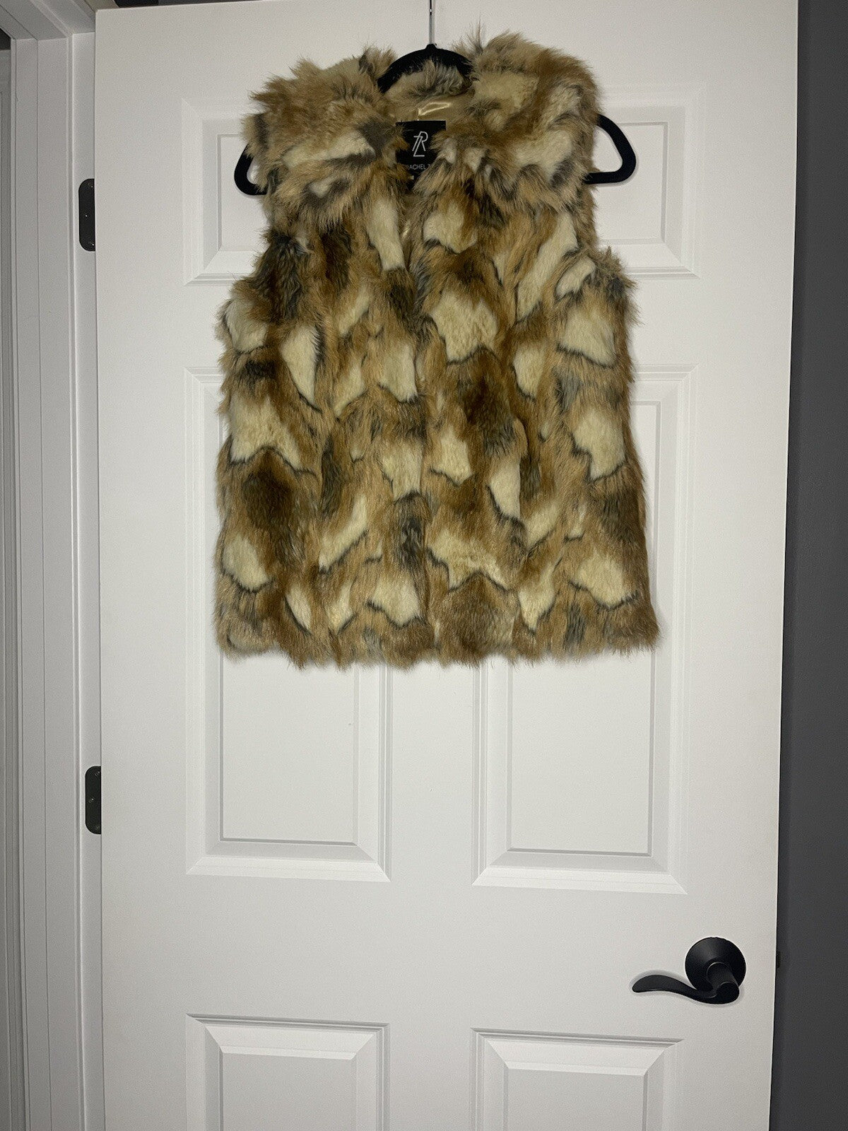 Rachel Zoe XS faux fur vest brown beige black
