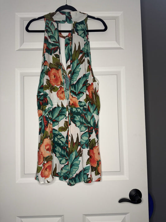 O’Neill Swimsuit Coverup Romper Large White W Multicolor Floral Nwt 