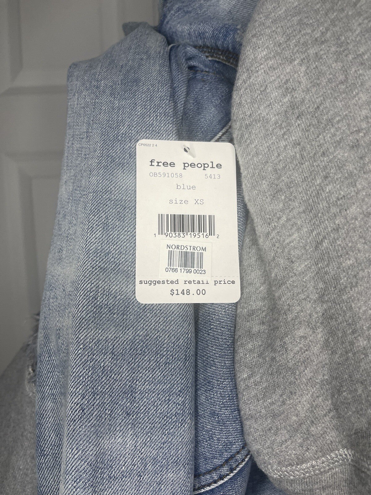 Free People Jean jacket size xs blue with gray hood nwt 