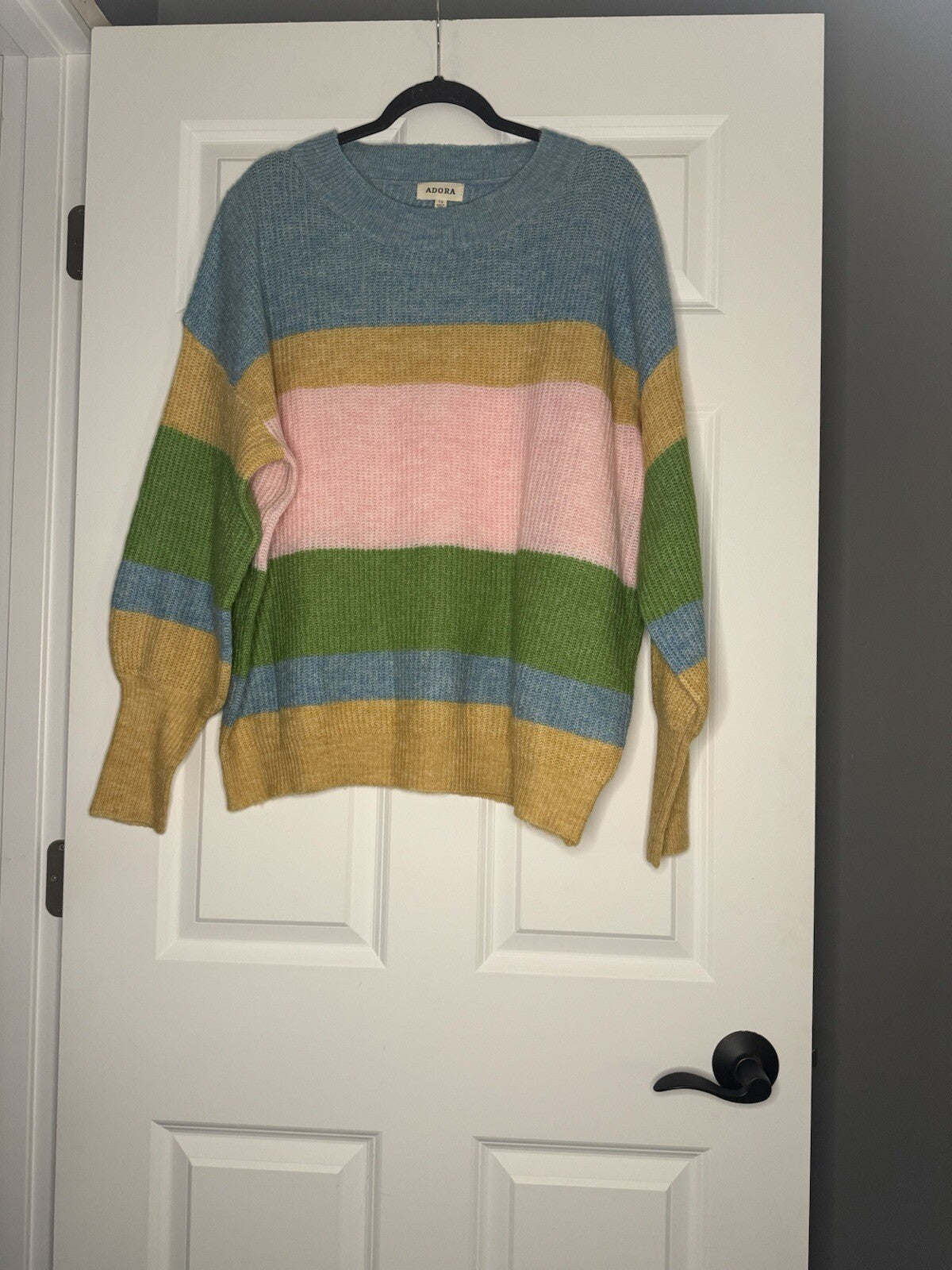 Adora Sweater 1x Blue Tan Green Pink Knit 