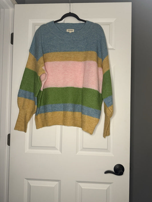 Adora Sweater 1x Blue Tan Green Pink Knit 
