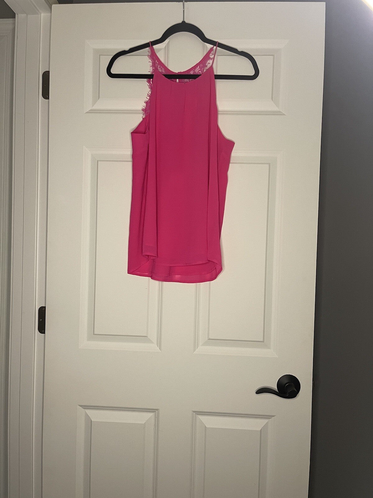 Naked Zebra Sleeveless Blouse Medium Hot Pink Lace Back Nwt
