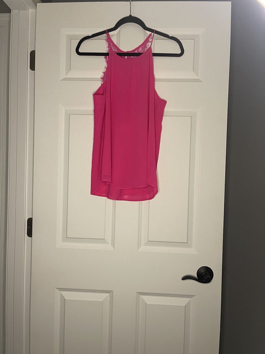 Naked Zebra Sleeveless Blouse Medium Hot Pink Lace Back Nwt