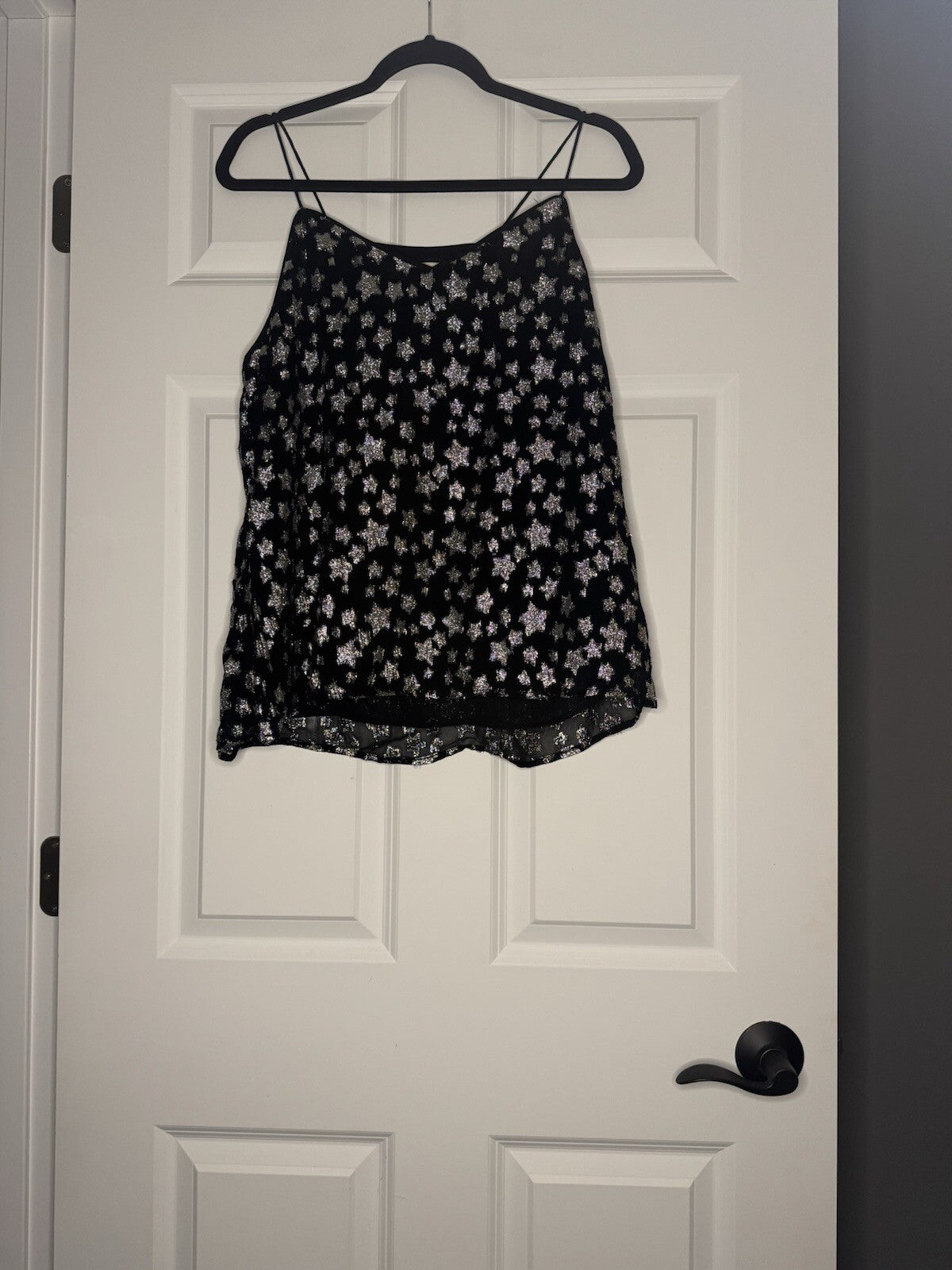 Loft Sleeveless Blouse Large Black With Silver Stars NWT