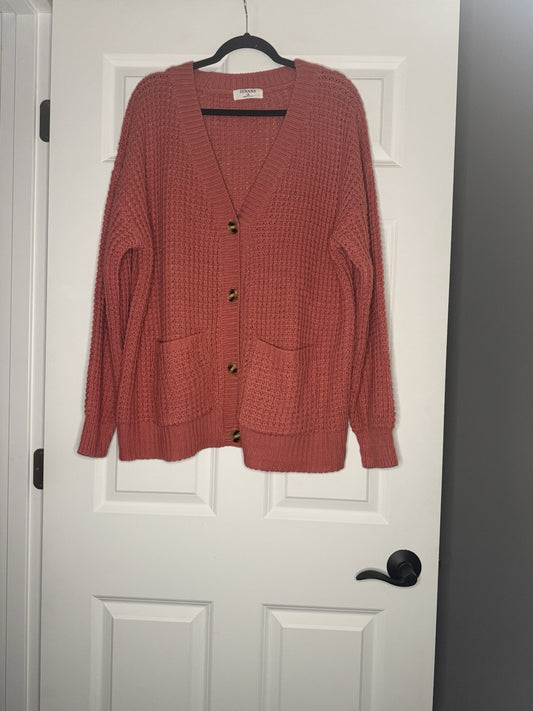 Zenana Knit Cardigan 2x Mauve With Pockets 