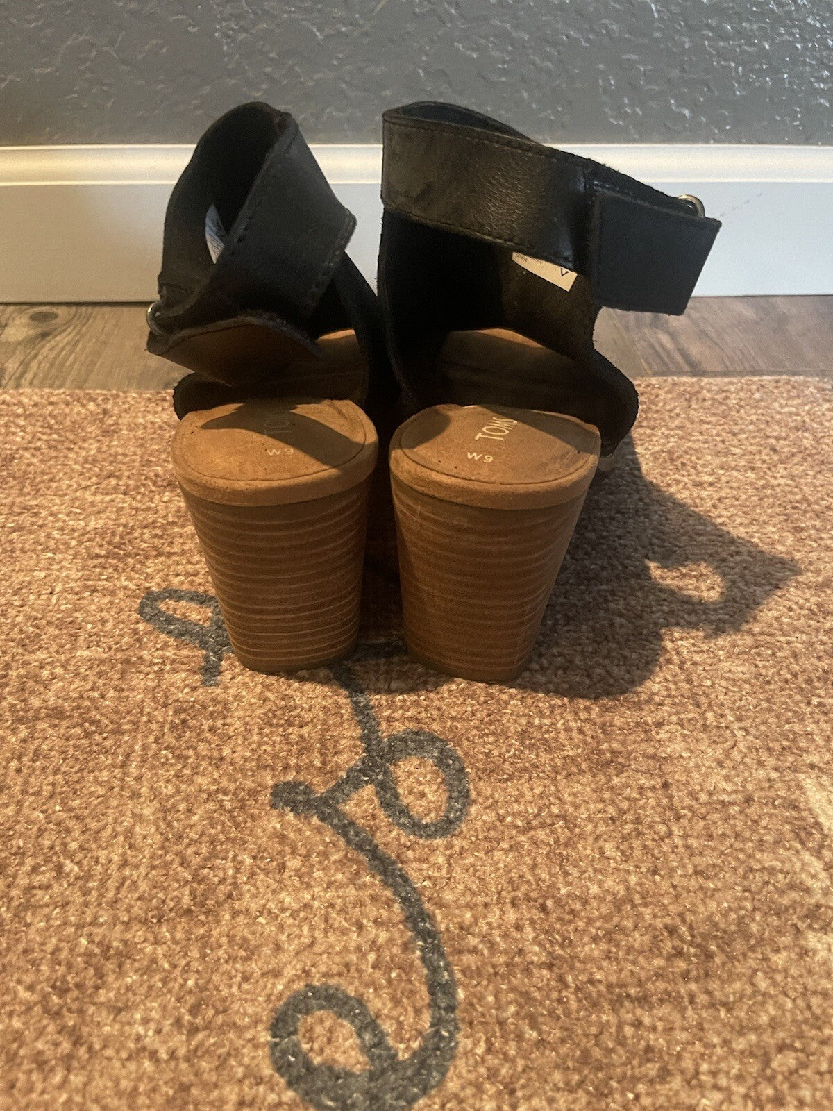 Toms black strappy peep toe heels size 9