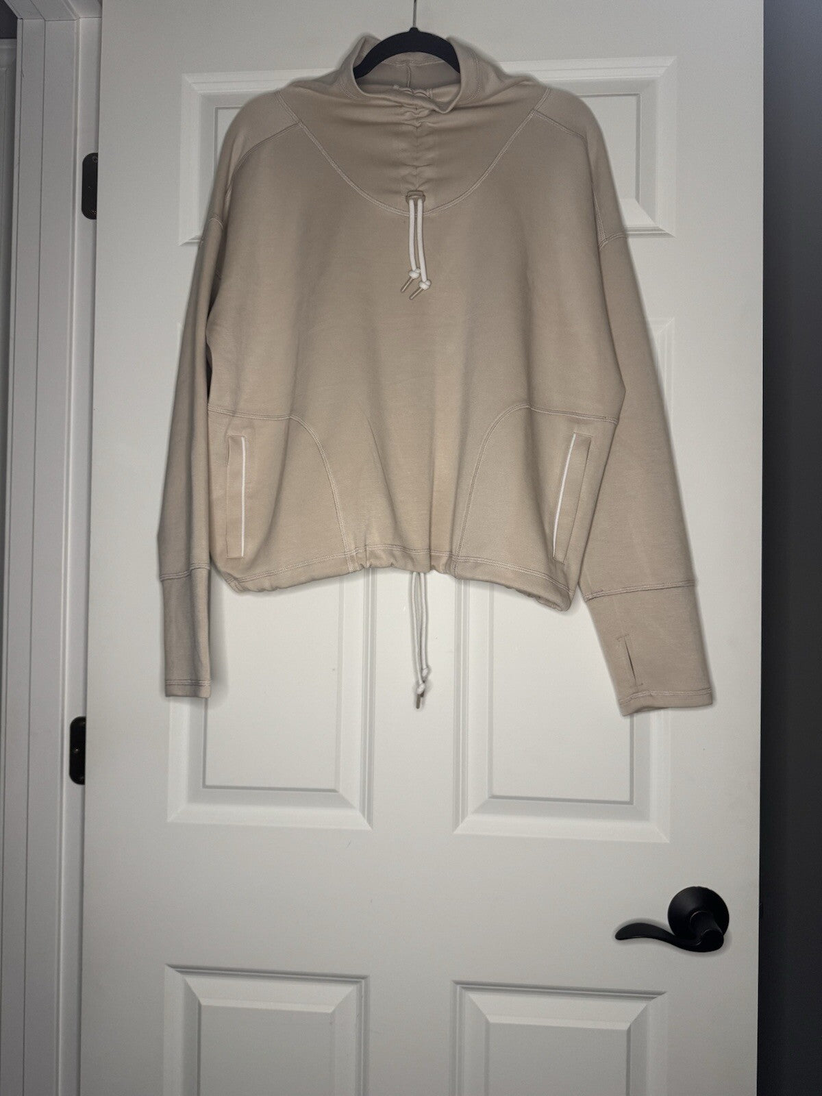 Sage Collective Pullover Sweatshirt Large Beige W White Drawstring Waist Nwt 98