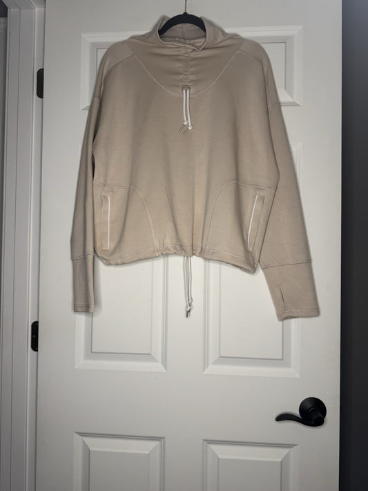 Sage Collective Pullover Sweatshirt Large Beige W White Drawstring Waist Nwt 98