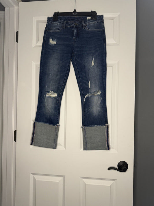 Blank NYC Deep Cuff Straight Jeans Size 25 Distressed