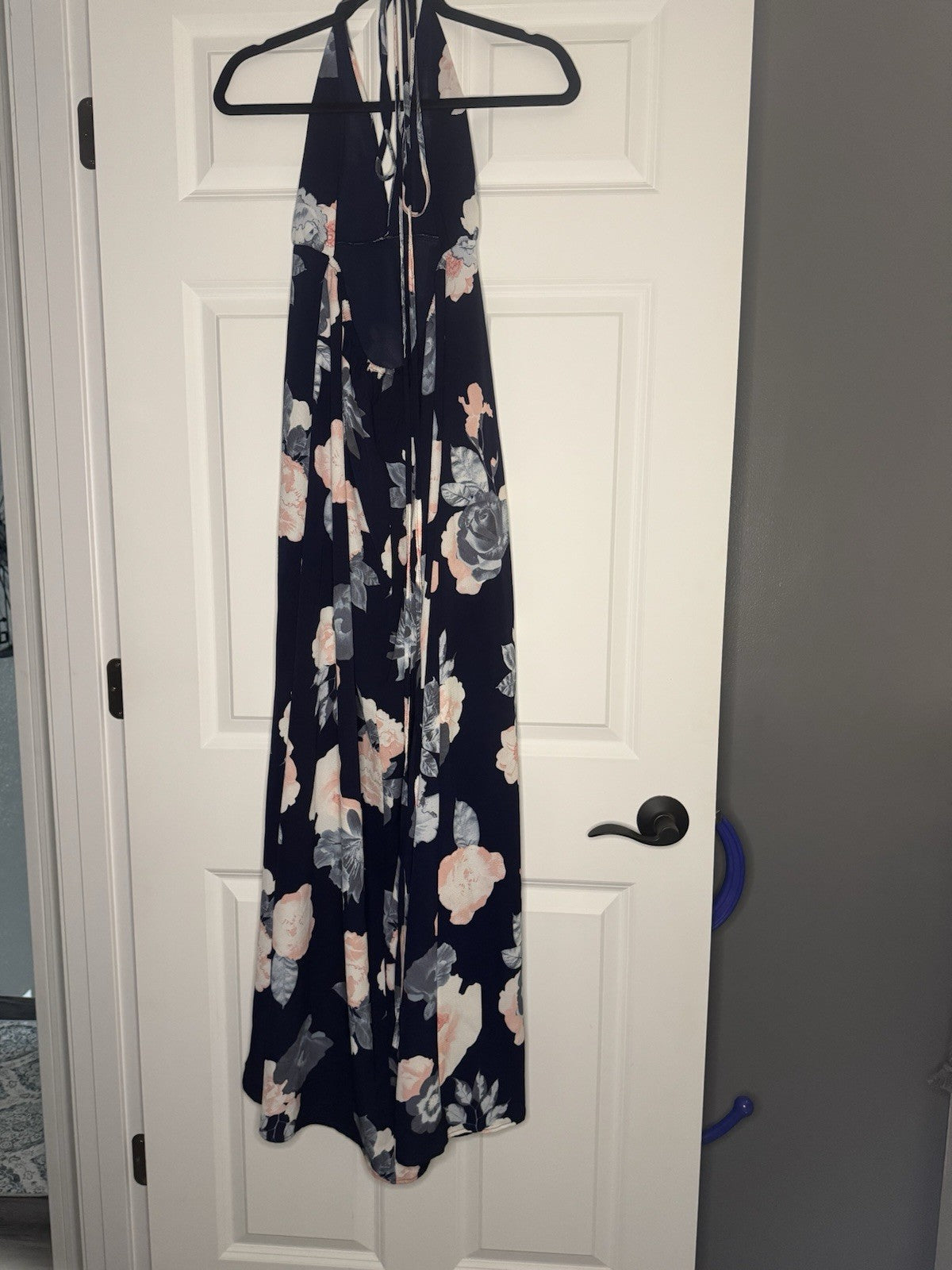 Simplee Halter Dress Large Blue W Multicolor Floral 