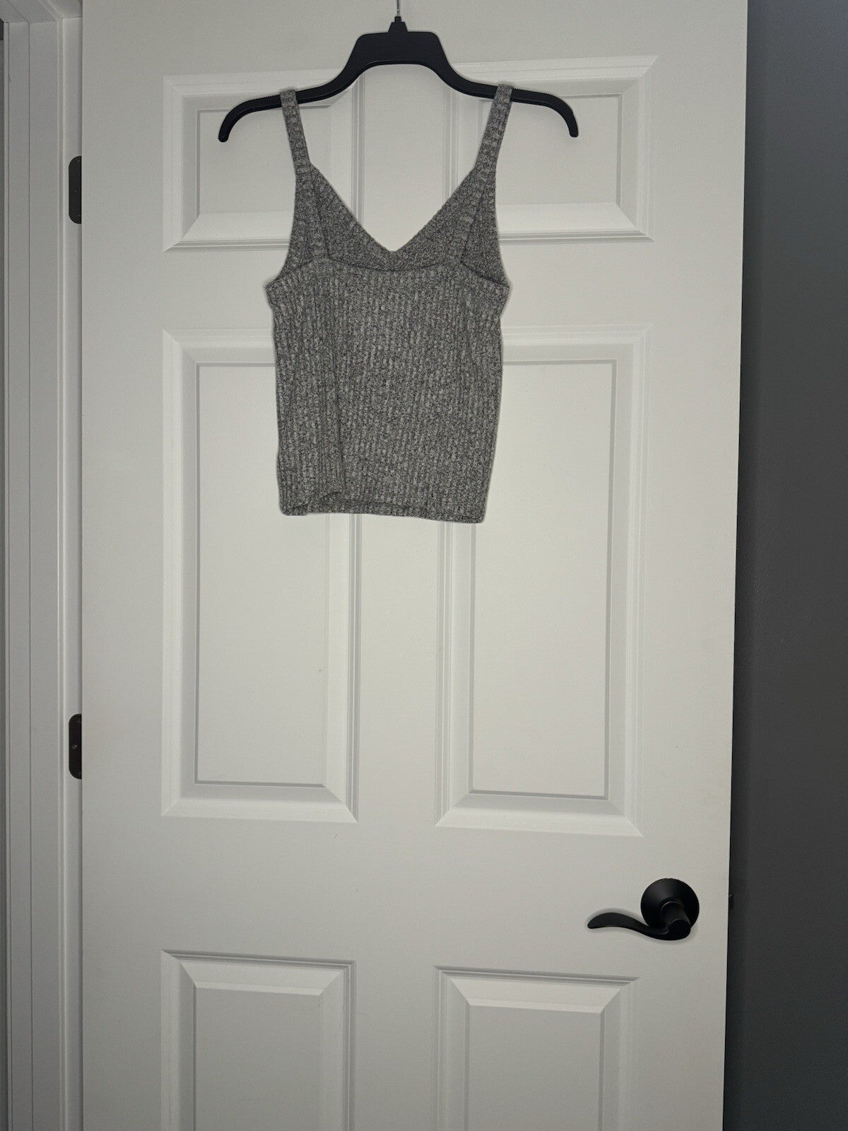American Eagle Soft And Sexy Ribbed Sleeveless Crop Tank Medium Black Gray Heath