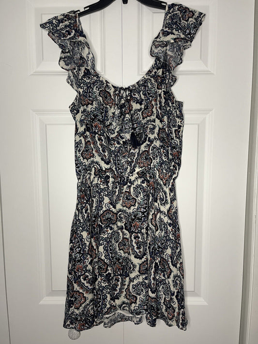 American Eagle dress medium blue red cream black floral 