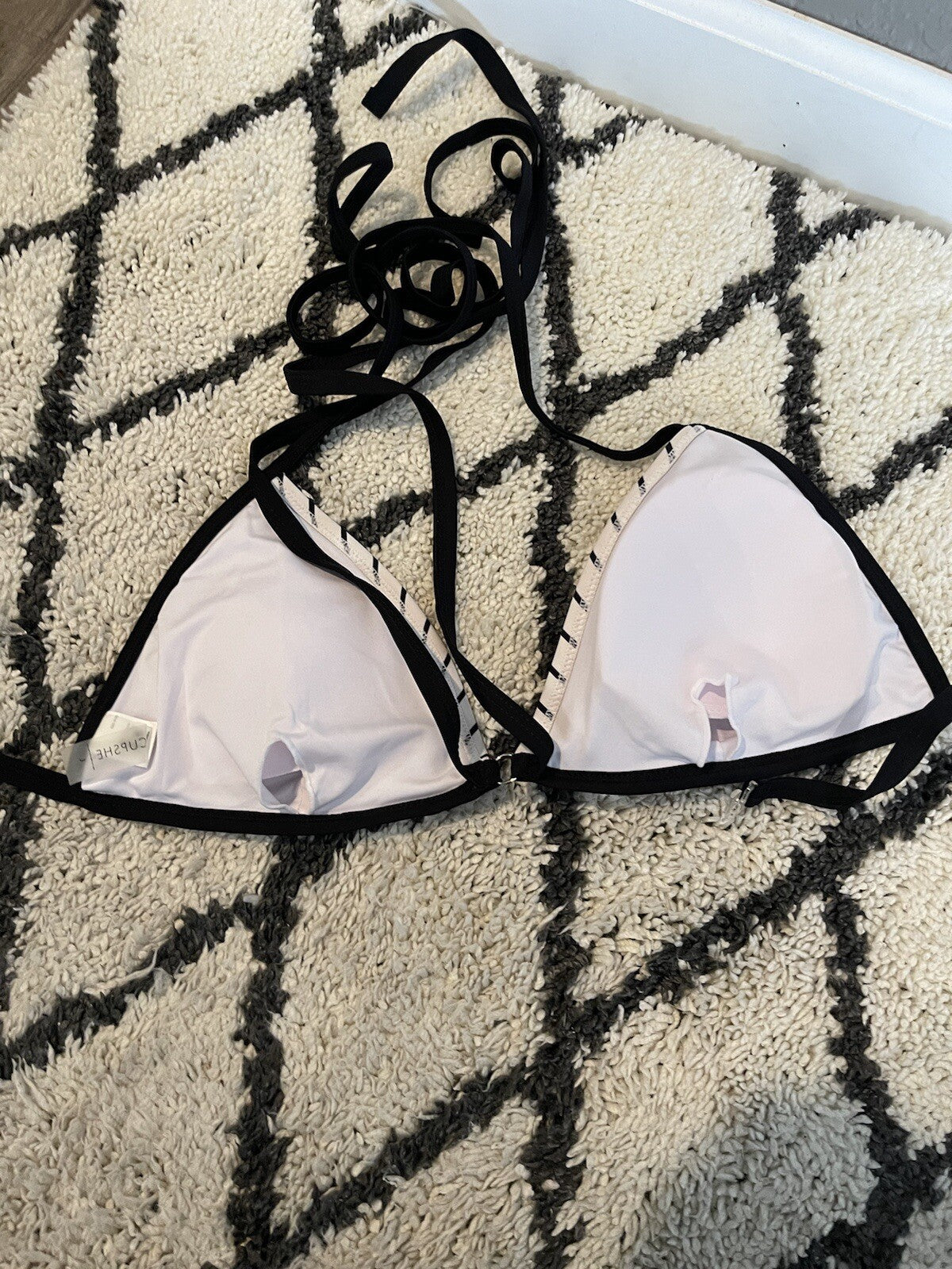 Cupshe 2 Piece Bikini Large White W Black Stripe New With Tags 