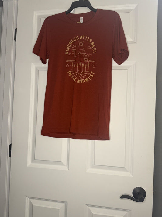 Bella Canvas T Shirt Small Red Mustard Kindness At It’s Best  In The Midwest Nwt