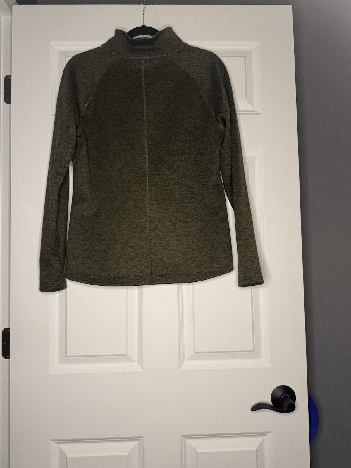 The North Face Sweatshirt Zipper On Side Collar Large Green Black Heathered 