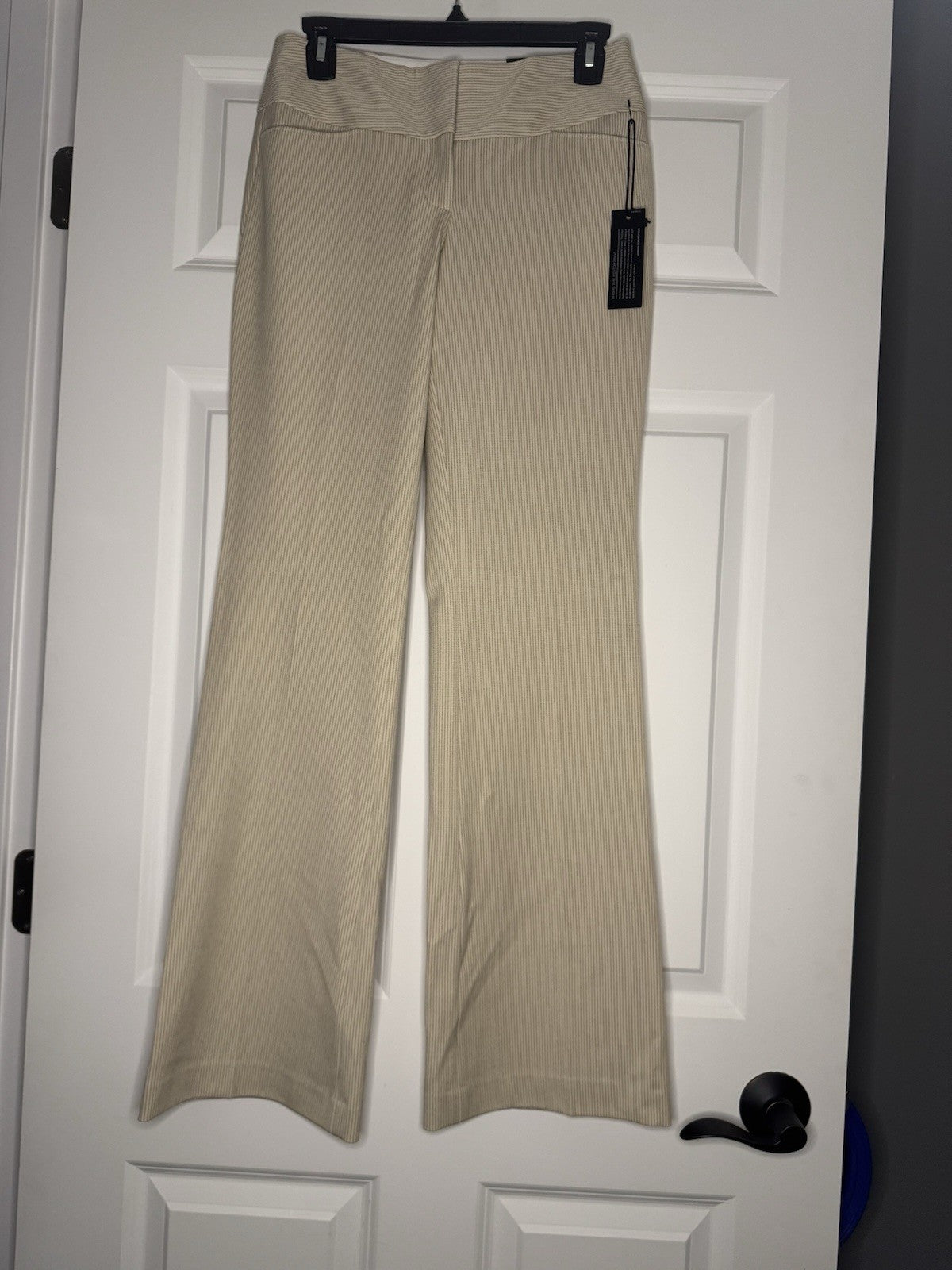 Express Editor Wide Waistband Slacks Size 0 Cream W Brown Stripe Nwt 
