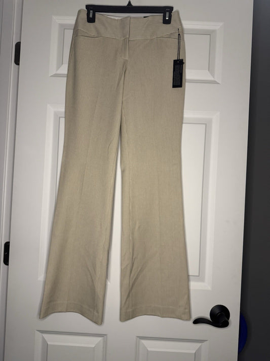 Express Editor Wide Waistband Slacks Size 0 Cream W Brown Stripe Nwt 
