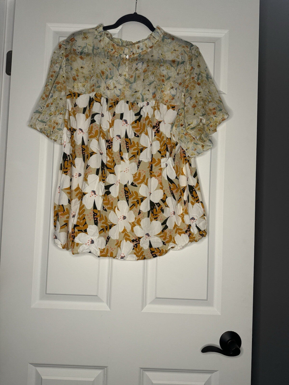 Jodifl 1x Short Sleeve Blouse Brown Mustard White Black Green Multi Floral