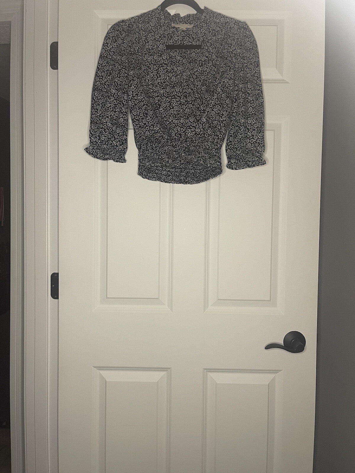 Monteau 3/4 Sleeve Blouse Black White Floral Small 