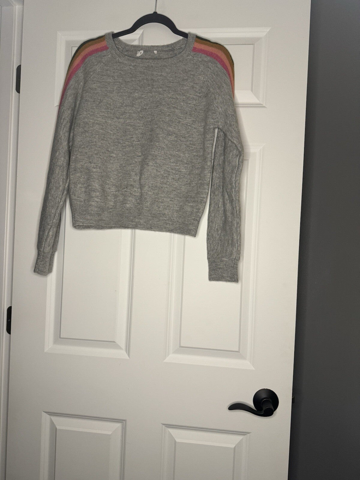 Thml Sweater Small Gray W Pink Peach Mustard Green Navy Stripe Sleeves