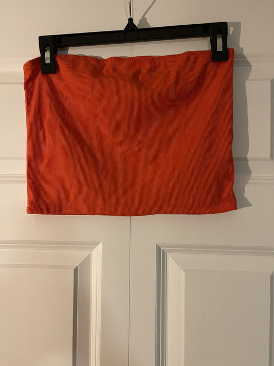 Shein strapless crop top medium ribbed reddish orange 