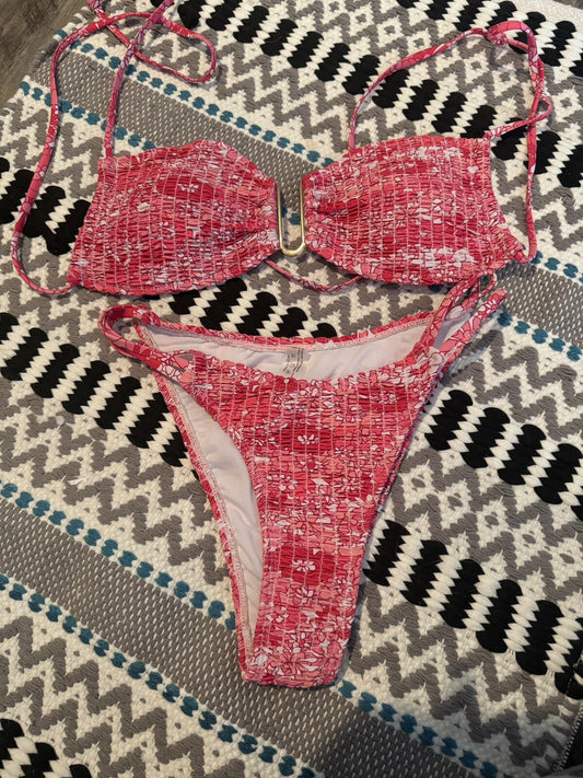 Unbranded 2 Piece Bikini Small Pink White Floral 