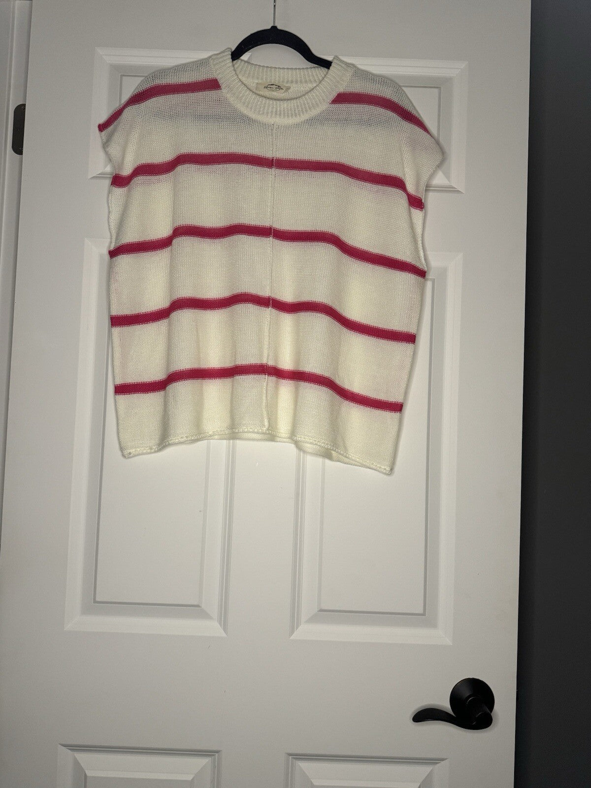 Beeson River Short Sleeve Sweater Xl White Pink Stripe
