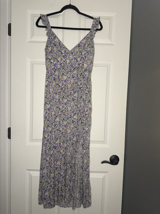 Zara Sleeveless Dress Medium Slit In Side Purple Blue Yellow White Floral 