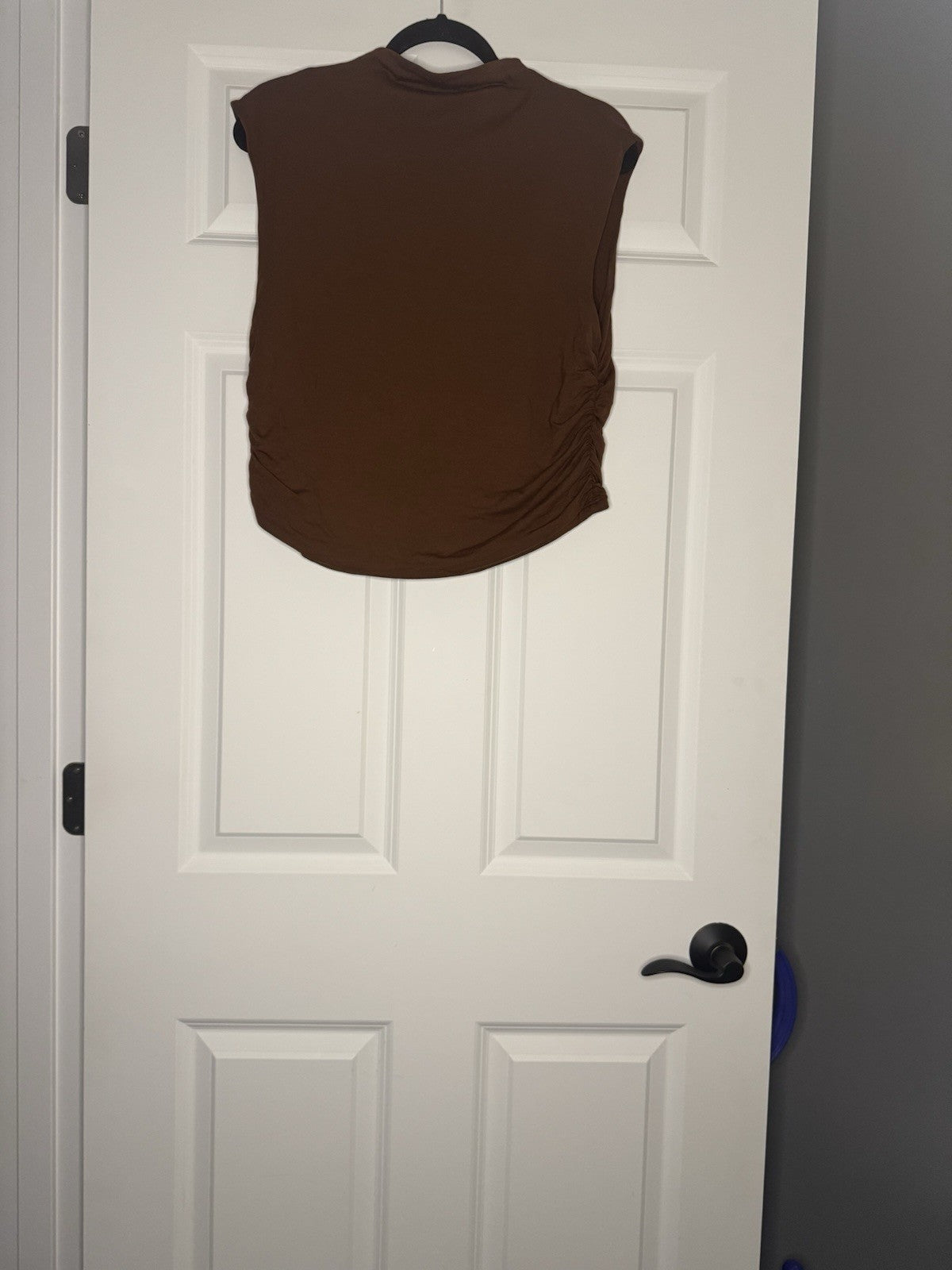 A New Day Large Short Sleeve Blouse Brown Cinched Sides 
