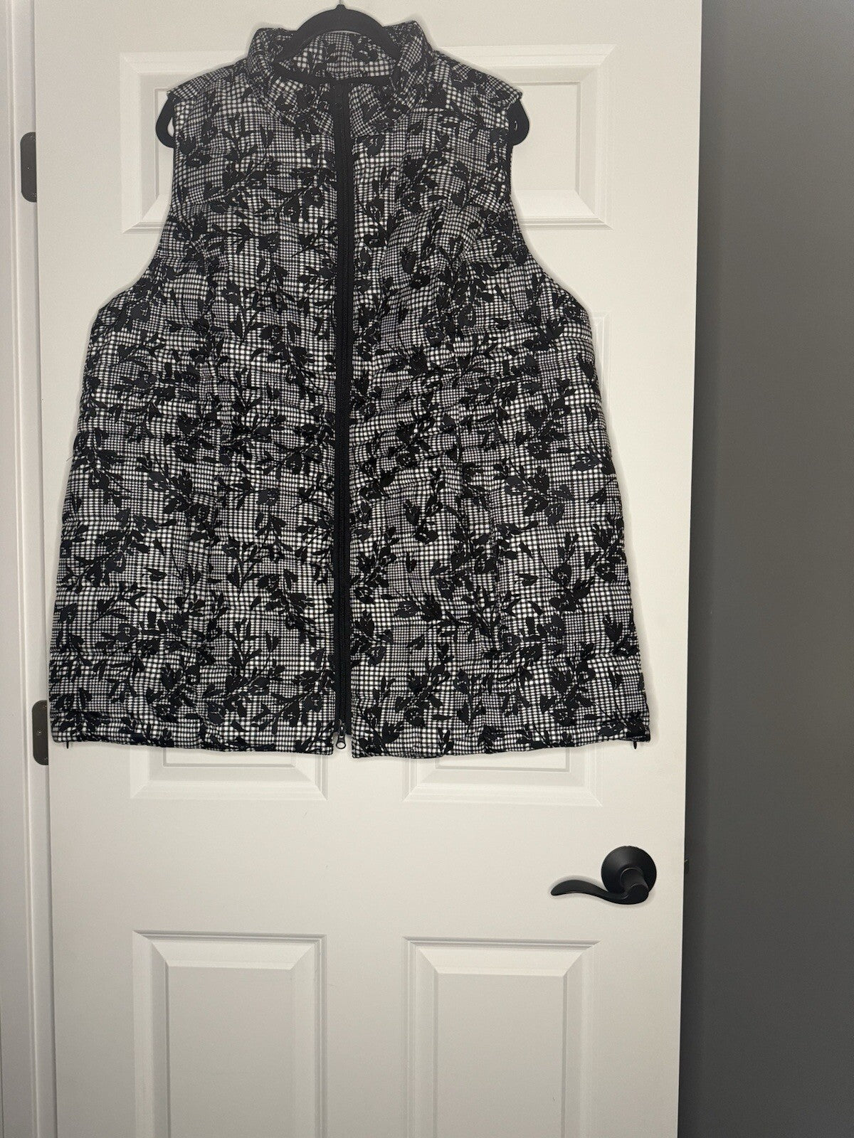 J Jill Down Puffer Vest 2x Black White Check Floral Print Nwt 169