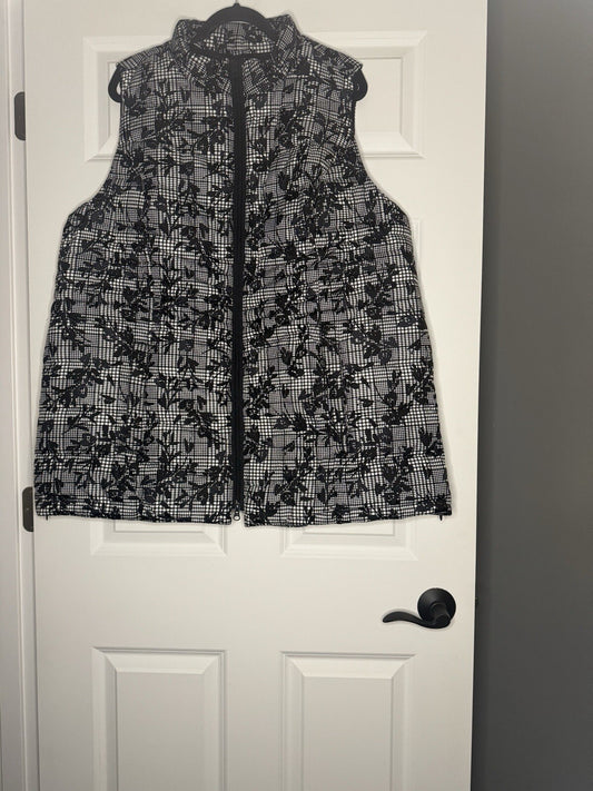 J Jill Down Puffer Vest 2x Black White Check Floral Print Nwt 169